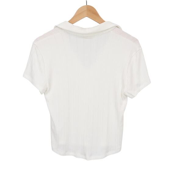 Madewell Ribbed V Neck Ribbed Polo Tee Lighthouse Ivory Size Medium NWT - Picture 6 of 8